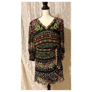 Farm Rio Anthropologie Black Teresita Floral V-Neck Top Arya Wrap Skirt Set